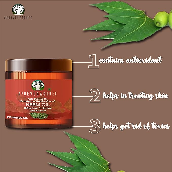 AYURVEDASHREE Cold Pressed Neem Oil 100 ML, 3.38 fl oz. | Extracted on Wooden Churner with Traditional Method to Sustain maximum nutrition, Cold-Pressed, 100% Pure & Natural