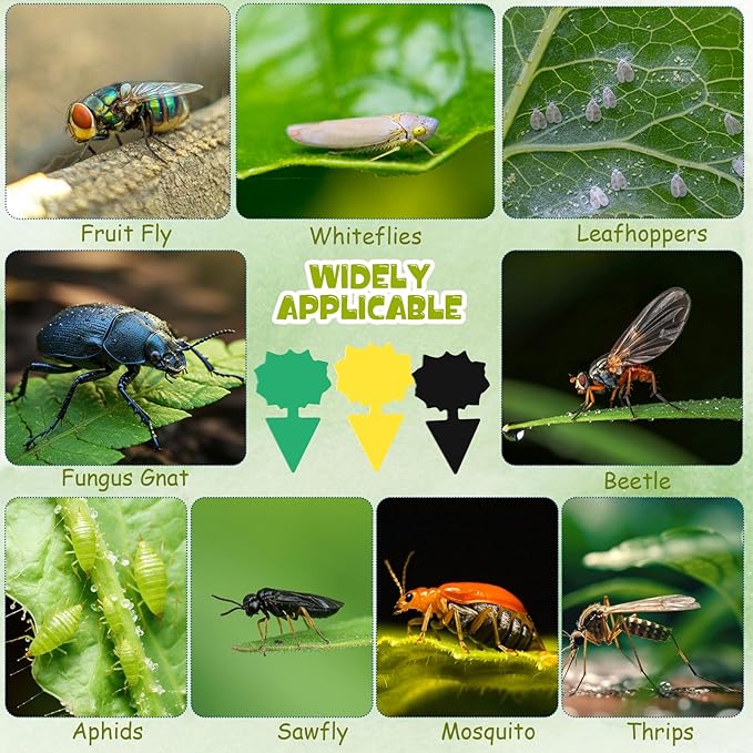 120 Pack Fruit Fly Traps Fungus Gnat Sticky Traps Yellow Black Green Plant Fly Stickers Double Side with Shovel for Indoor Outdoor Kitchen Garden Houseplant Flying Bug Insect (Flower)