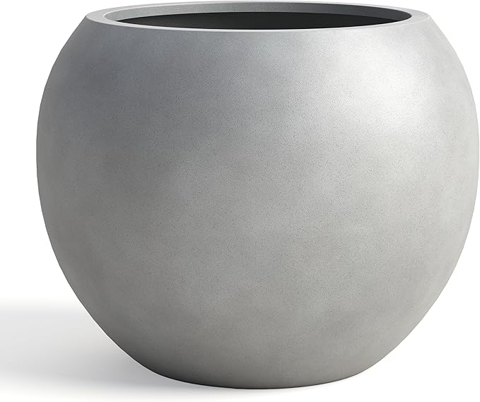 DTY Mount Sherman 16.1'' D x 13.6'' H (Pot Opening 11.8") Fiberstone Round Planter with Drainage Hole, Smooth Finishes, Weather Resistant for Indoor and Outdoor, 2 Extra Coco Mats - Gray, Medium