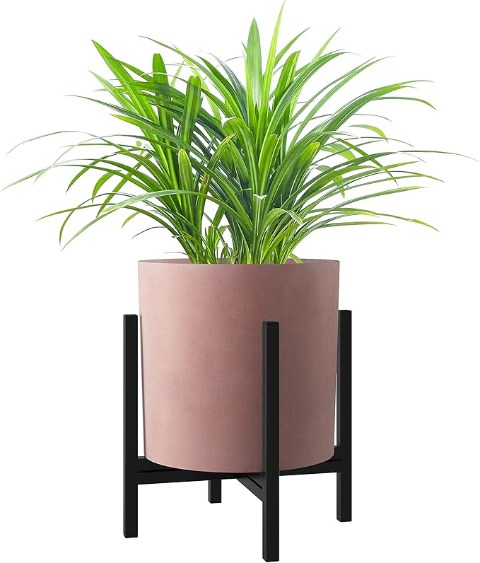 FaithLand 8 Inch Fiberstone Planter - Lightweight Modern Cylinder Plant Pot with Drainage Hole & Plug, Indoor Outdoor Use, Terracotta Color