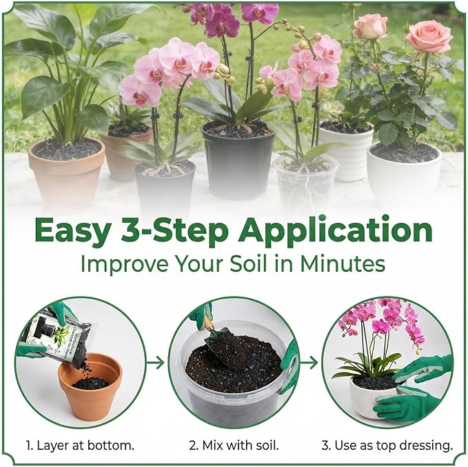 Sukh Horticultural Charcoal for Plants - 2.5Qt. Natural Earth Regulated Supplement for Potting Soil Indoor Plants, Organic Biochar, Succulent Soil, Paphiopedilum, Bonsai, Terrarium
