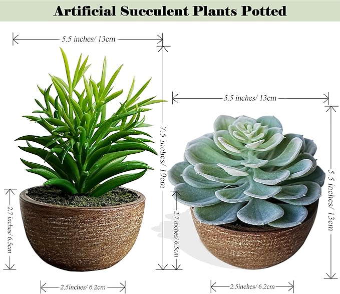 Artificial Plants Indoor with Pot, 2 Pack Fake Plants Indoor, Faux Succulents for Desk, Faux Greenery in Modern Farmhouse Decor, Home Decor Bathroom Bedroom Decor Aesthetic Coworker Gift