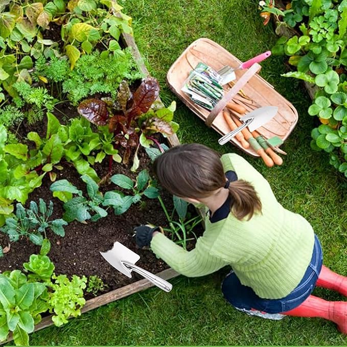Garden Shovel with Measurement Mark, Stainless Steel Hand Trowel for Transplanting, Rustproof Digging Tool for Outdoor Garden Beds