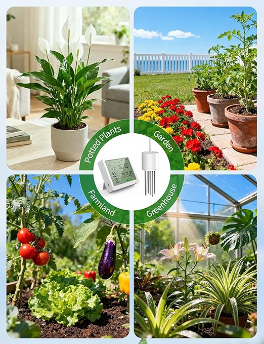 7 in 1 Soil Meter, Digital Soil Test Kit of PH/Sunlight/Fertility/Soil & Air Temp, Humidity Meter for Indoor & Outdoor Plant, Growing Environment Tester with Large LCD Display for Farm, Garden & Lawn