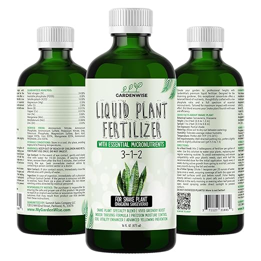 GARDENWISE 3-1-2 Liquid Fertilizer Concentrate with Micronutrients - Ideal Snake Plant Food for Sansevieria (Dracaena trifasciata), Indoor Plant Care (32 OZ)