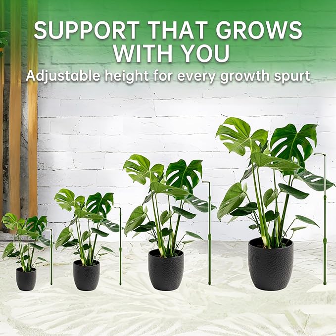 Yhtpouqe 3 Pack Extendable Plant Stakes, 16.5-42.5 Inch Plant Stakes for Indoor Outdoor, Adjustable Monstera Plant Support Sticks with Clips for Clombing Plants, Vine, Orchid, Tomato, Vegetables