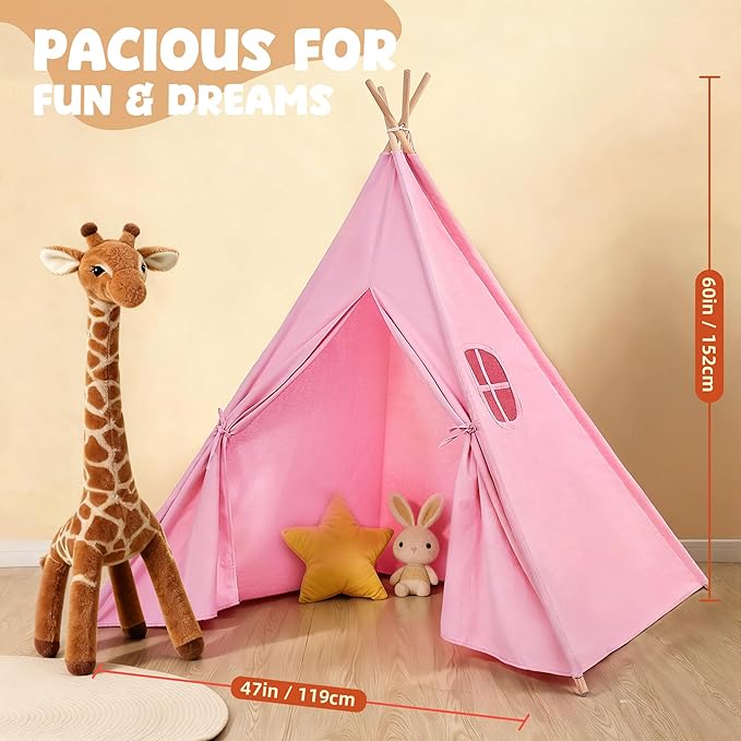 Sumbababy Teepee Tent for Kids, Play Tents for Girls & Boys, Gifts Playhouse for Indoor, Toddler Toys Play House for Baby, Pink