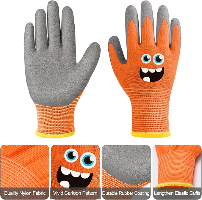 6 Pairs Kids Gardening Gloves Children Work Gloves Rubber Coated Garden Gloves for Kids Toddlers (Small (Age 3-5))