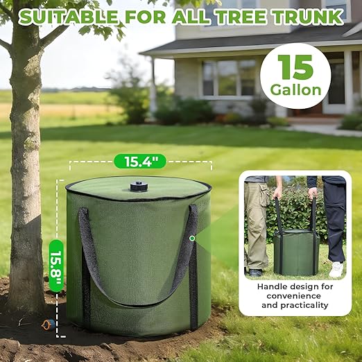 HIRALIY 15 Gallon Cylindrical Tree Watering Bag, 2 Pack, Slow Release 1-5 Days, Deep Root & Automatic Drip Irrigation System, for Multi-Trunk Newly Planted Small Trees and Shrubs