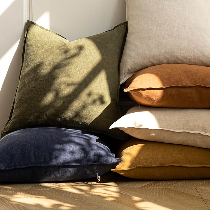 Foindtower Pack of 2, Decorative Linen Soild Throw Pillow Covers Soft Accent Cushion Case Boho Farmhouse Pillowcase for Chair Couch Sofa Bedroom Living Room Home Decor 26 x 26 Inch Honey Mustard