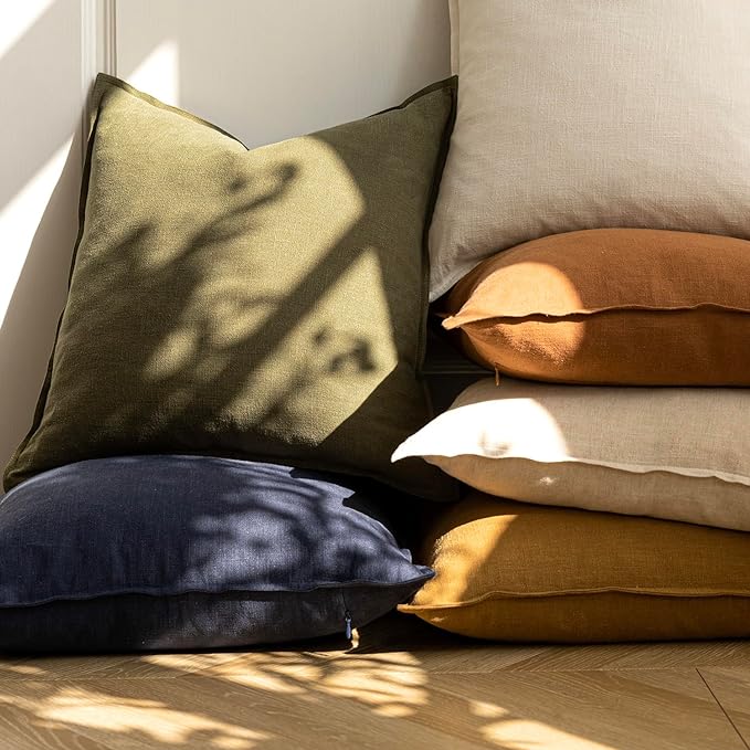 Foindtower Pack of 2, Decorative Linen Soild Throw Pillow Covers Soft Accent Cushion Case Boho Farmhouse Pillowcase for Chair Couch Sofa Bedroom Living Room Home Decor 20 x 20 Inch Honey Mustard