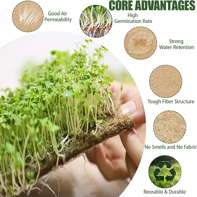 1 Roll 10" x 20ft Microgreen Growing Mat, Jute Fiber Grow Mats, Organic Hydroponic Pads, Microgreens Growing Kit for Germination Trays, Wheatgrass Sprouts Microgreen, Seed Starter