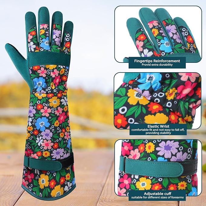 Trifabricy Gardening Gloves for Women, Breathable Leather Garden Gloves with Grip, Thorn-Proof Puncture-Resistant Work Gloves