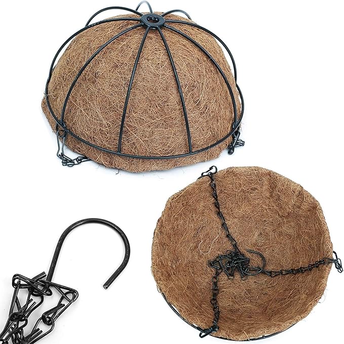 EIMQUVW Hanging Planters Basket Set of 3 Hanging Flower Pots 10 Inch Chain Round Wire Plant Holder with Coco Coir Liner Garden Watering Hanging Baskets for Patio Garden Outdoor1