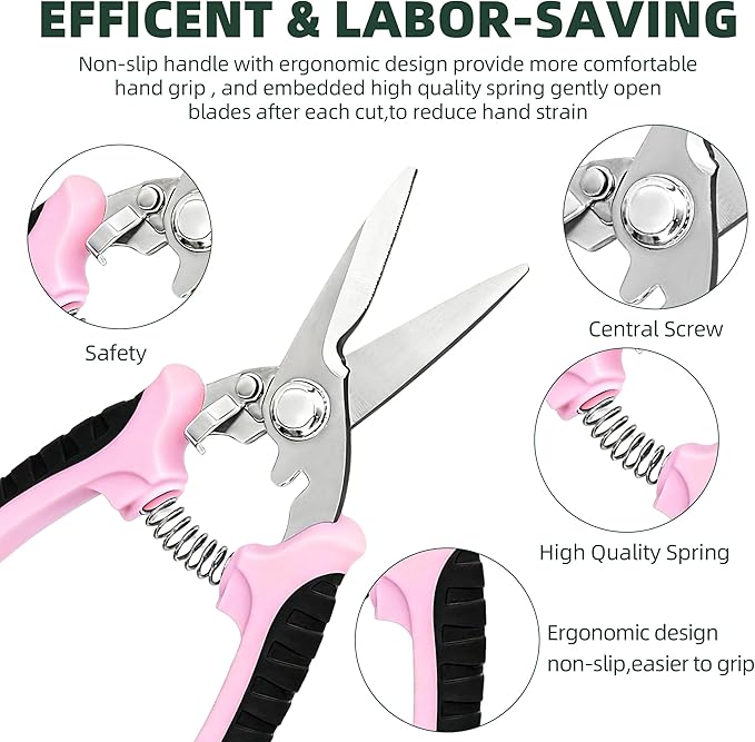 EWPJDK 3 Pack Garden Pruning Shears, Stainless Steel Shears, Gardening Shears, Scissors, Garden Clippers, Pruning Snips, Pruning Shears for Gardening Tools (Pink)