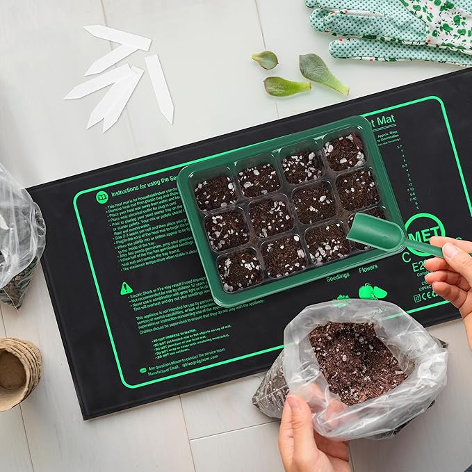 Hahood 6 Pack Seed Starter Tray Kit with Grow Light and Seedling Heat Mat 72 Cells Seed Starter Tray with Humidity Dome and Base Plastic Plant Growing Germination Trays for Seed Propagation, Green