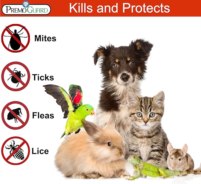 Premo Guard Pet Protector Spray - 32 oz - Kills Mites, Fleas, Ticks, & Mosquitoes - for Dogs, Cats, & Home - Natural Plant Based Oils for Control, Prevention & Treatment - Family Safe