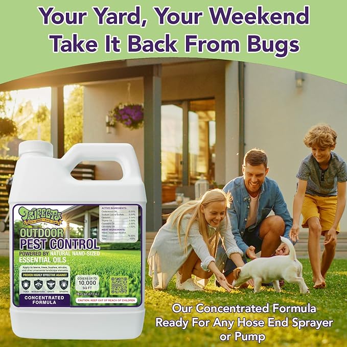 Trifecta Natural Outdoor Pest Control Yard Spray with Essential Oils | Mosquito, Ant, Flea, Tick, Gnat Killer on Contact & Repellent Treatment for Insects Bugs | Safe Around Kids & Pets | 16oz Conc