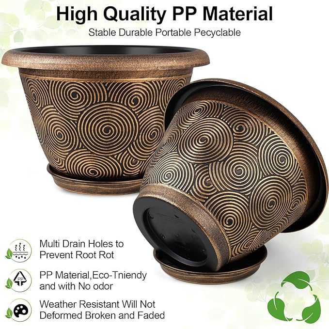 Fodetyff 6 Inch Flower Pots Planters for Indoor Outdoor Plants, 6 Pack Plastic Small Plant Pots with Drainage Hole & Tray, Modern Decorative Garden Pot with Saucer, Plant Container for House