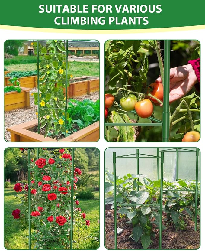 MYMULIKE 6 Pack Tomato Cages for Garden, 51in*13in Adjustable Tomatoes Plant Stakes Support Cages Trellis, Garden Trellis for Vegetable Flowers Fruits Climbing Plants- 20 Binding Wires Included