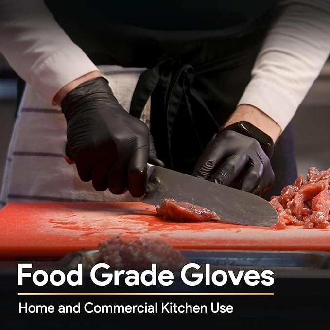 FifthPulse 6 Mil Black Nitrile Gloves, Heavy Duty Mechanic and Food Grade Glove - Powder-Free, Latex-Free Medical Exam Gloves