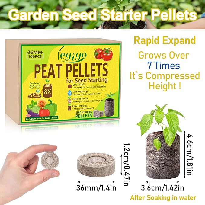 Legigo 100 Pcs 36mm Seed Starter Peat Pellets for Seedlings- Compressed Seed Starter Pods Seed Starting Pellets Plugs Soil Peat Pods for Starting Seeds, Garden Planting Herb Flower Vegetables