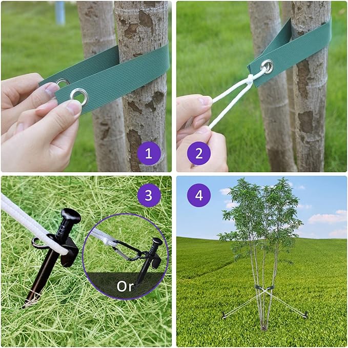 Tree Stake Kit, Heavy Duty Steel 11.8 Inch Steel Tree Stakes and Supports for Young Tree Anti Strong Wind, Leaning Tree Anchor Straightening Kit (4)