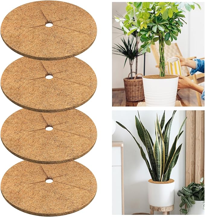 Legigo 4pcs Coconut Fiber Mulch Ring Tree Plant Protector Mat, 18 Inch Natural Coco Coir Tree Mulch Ring Plant Pot Soil Cover, Tree Rings Disc Plant Cover for Indoor Outdoor Plants, Landscaping
