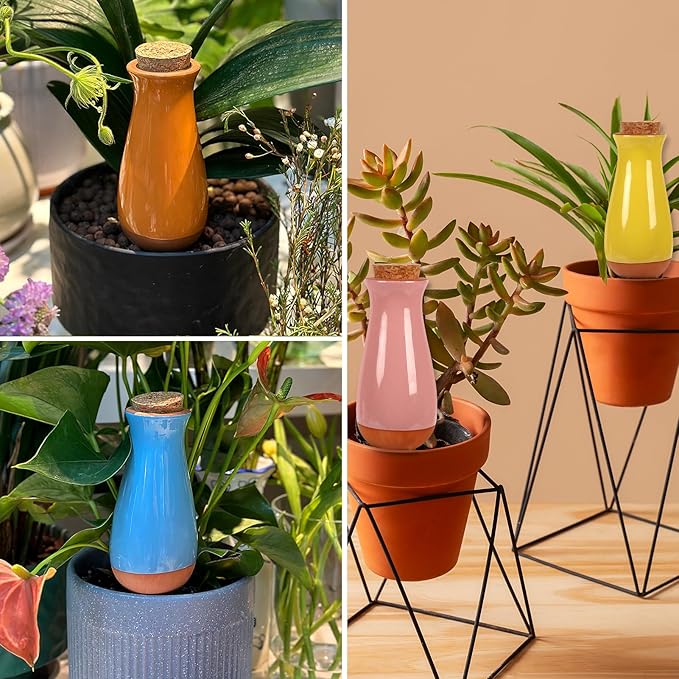 4 Pack Terracotta Plant Watering Globes, 12Oz Ollas Self Watering Pots for Indoor Outdoor Plants, Automatic Plant Drip Irrigation Device, Clay Planter Insert, Up to 1 Week, for Vacations Potted Plant