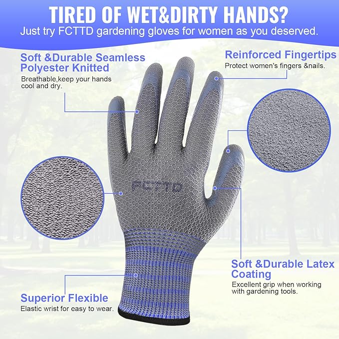 Gardening Gloves for Men 3 Pairs, Garden Gloves for Pruning Flower Rose, Weeding, Digging, Raking, Flower gloves with Rubber coating (Medium, Grey)