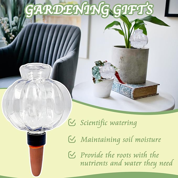 Self Watering Spikes 2 Pack, 16.9oz Large Capacity Plant Watering Globes, Up to 2 Weeks Automatic Watering, Terracotta Irrigation Device for Indoor Plants (Lantern Design)
