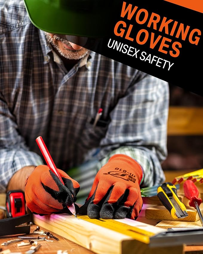 Potchen 72 Pairs Gardening Work Gloves Bulk for Men Women, Rubber Coated Garden Multipack Safety Construction Glove