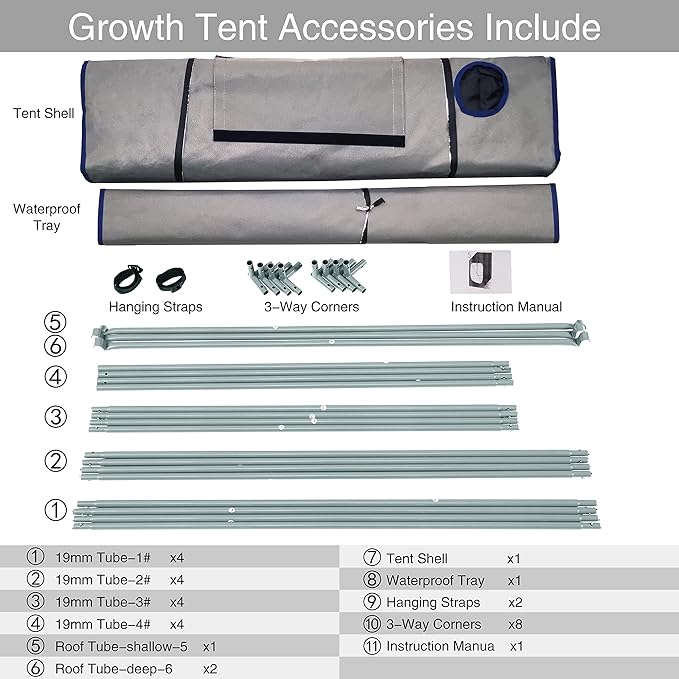 Grow Tent Kit, 48"x48"x80" Greenhouse Tent with 19mm Poles, High Reflective 600D Mylar Hydroponic Tent with Observation Windows for Indoor Plant Growing (Gray, 48"x48"x80")
