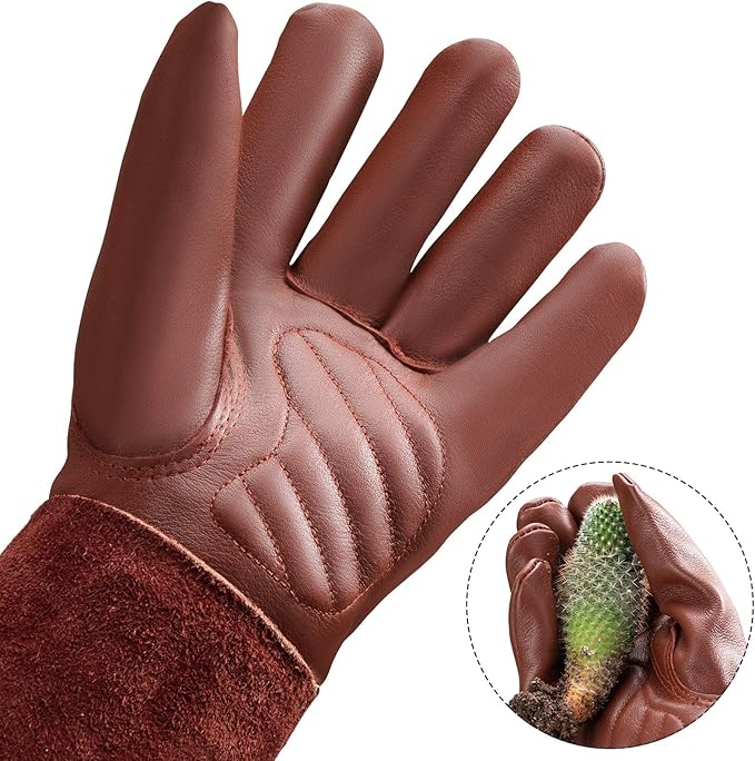 Thorn Proof Gardening Gloves for Men & Women, Long Cowhide Leather Rose Pruning Gloves with Forearm Protection, Puncture Resistant Gauntlets for Cacti, Blackberries & Yard Work(chocolate brown,Large)