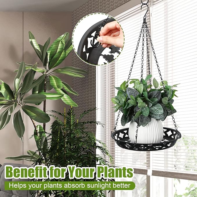 Enhon 2 Pack Plant Hanger, 12 Inch Metal Hanging Planter for Indoor Outdoor Plants, Classy Glossy Black Decorative Hanging Plant Shelf for Window Wall Ceiling Home Decor