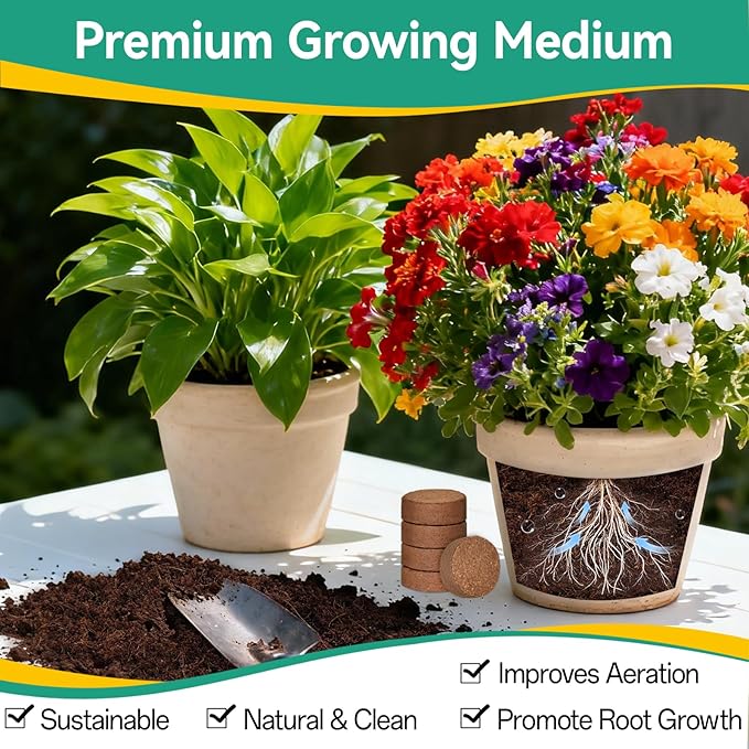 ZeeDix 100 Pcs (40mm) Compressed Coco Coir Fiber Potting Soil Seed Starters - Organic Coco Coir Pellet Fiber Soil for Planting Bonsai, Herbs, Plants, Flowers and Vegetables