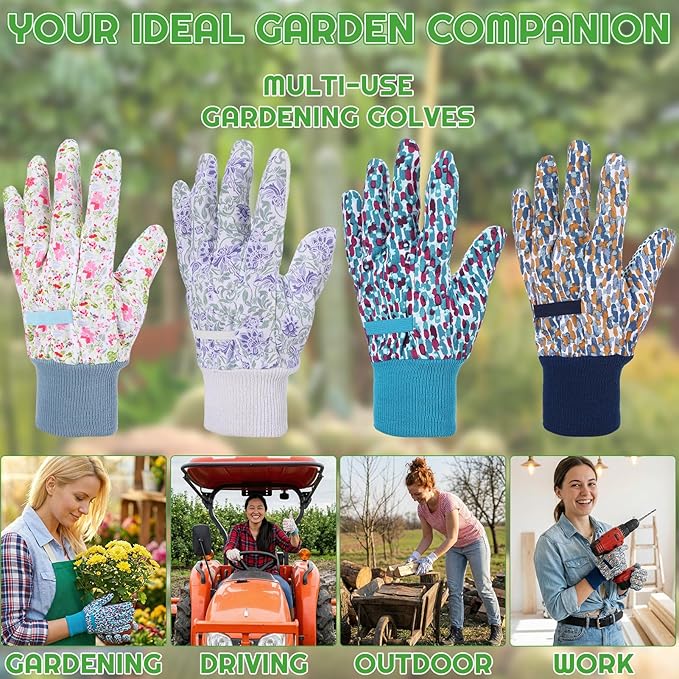 4 Pairs Gardening Gloves for Women Breathable Floral Garden Gloves with Non-Slip Grip Work Glove for Weeding Planting