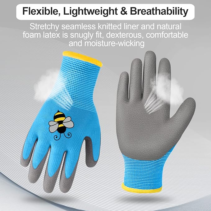 18 Pairs Kids Gardening Gloves Children Garden Glove Foam Rubber Coated Yard Work Gloves for Kids Toddlers Youth Boys Girls (Medium (Age 6-8))