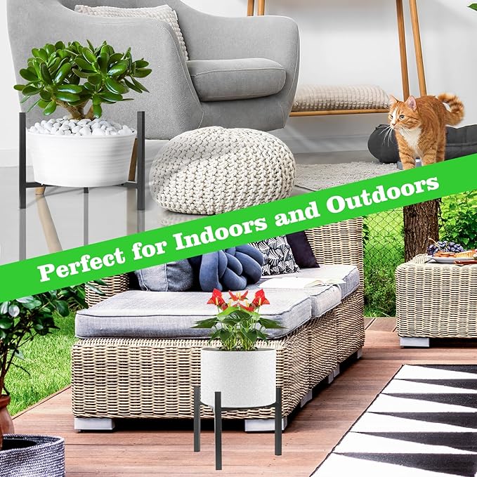 Airpark Plant Stand Indoor Adjustable, Metal Modern Plant Stand, Heavy Duty Stable Plant, Fit 8-12 inch Pots, Number of Items-3, Color-Black (Pot & Plant Not Included)
