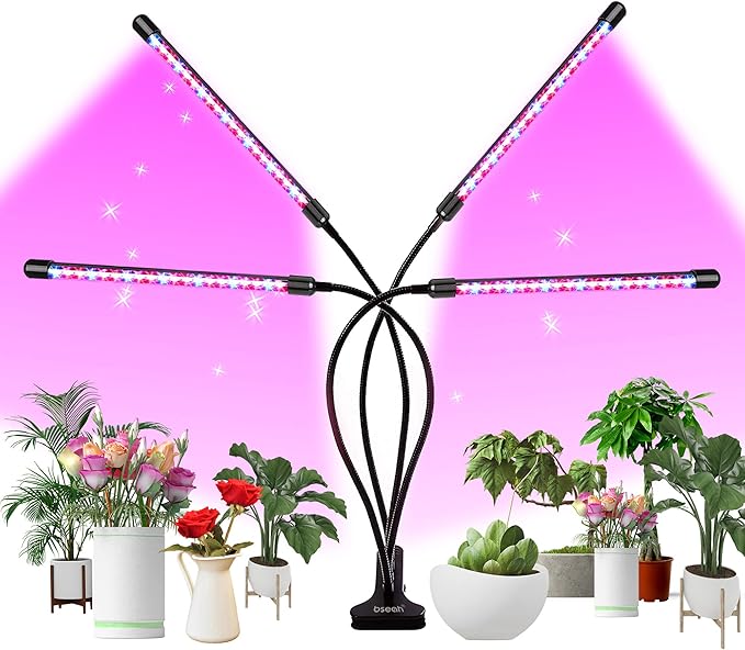 Bseah Grow Light Plant Lights for Indoor Plants, Clip on with 3/9/12 H Timer, Full Spectrum Growing Lamp for Seed Starting (with AC Adapter)