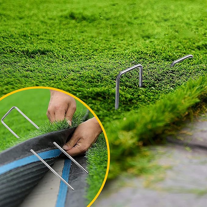 Landscape Staples 6 inch 50 Pack Galvanized Garden Stakes, 12 Gauge Heavy Duty Garden Pins for Fences, Lawns, Weed Barriers and Landscape Fabrics, Irrigation Hose,Yard Lawn, Landscape Fabric.