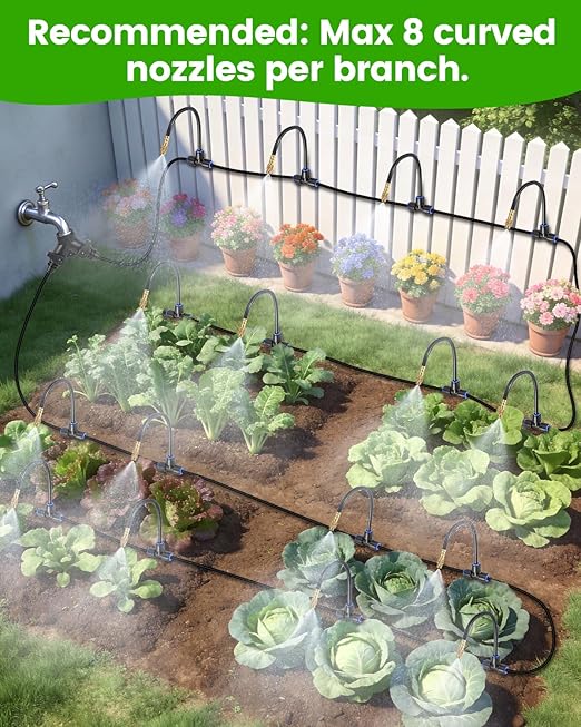 240FT Drip Irrigation System for Garden with 36 Nozzles –360° Adjustable Misting Nozzles, Quick-Connect Design, Ideal for Raised Beds, Lawns, Greenhouses & Outdoor Cooling