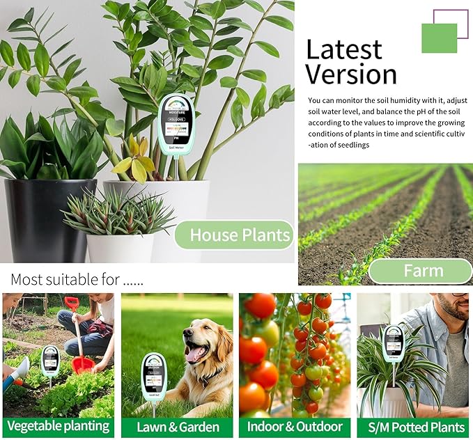 HSLGOVE Soil Test Kit, 2-in-1 Soil Moisture Meter/Soil PH Meter, Dual Screen Soil Tester, Soil Moisture Meter for Plants Watering/Gardening for Lawn,Farm Indoor&Outdoor Use-Tea Green
