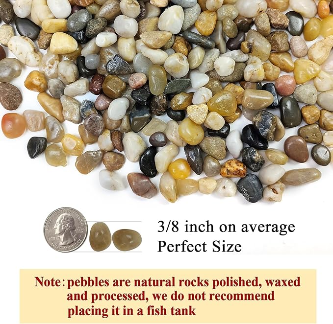 FANTIAN 5 lbs Polished Pebbles, 3/8 Inch Pea Gravel for Plants, Decorative Stones River Rocks for Succulent Soil Cover, Cactus, Aquarium, Vase and Outdoor Garden Landscaping