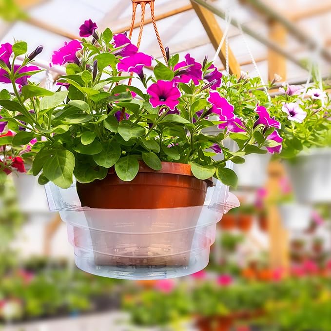 Miuwauer 15 Pack of 12-inch Hanging Basket Water Catcher Plastic Hanging Plant Drip Pan Tray Plastic Saucers Liners for Indoor Outdoor Hanging Plants Baskets Flower Pots - Clear, Round