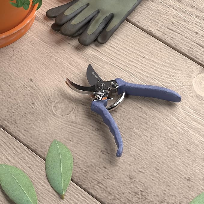Amazon Basics Professional Bypass Pruning Shears, Garden Clippers, 8-inch Steel Hand Pruners, Rust Resistant with Ergonomic Non-Slip Grip for Trimming Plants and Cutting Flowers, Blue