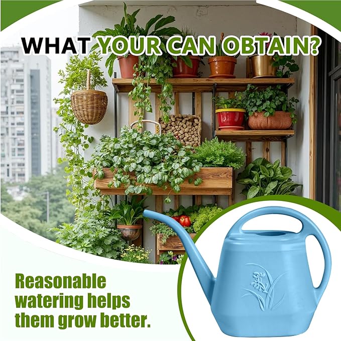 Hand Plastic Watering Can - for Indoor and Outdoor Home Garden Plants - with Long Spout - SkyBlue - 1/2 Gallon