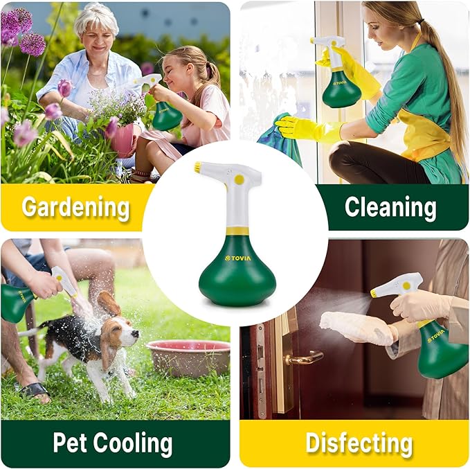 T TOVIA: Garden Sprayer 1 Liter USB-C Battery Spray Bottle Powered Electric, Rechargeable, Portable Garden ， Plant Mister Spray Bottle ， Outdoor and Indoor Plants,Cleans and Gardens, Handheld Powered