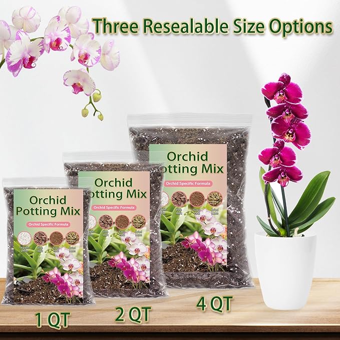 Premium Orchid Potting Mix for Repotting,4 Quarts Orchid Soil for Various Orchid Types,Orchid Specific Formula Blends Natural Pine Bark,Perlite,Coco Peat & Dried Forest Moss