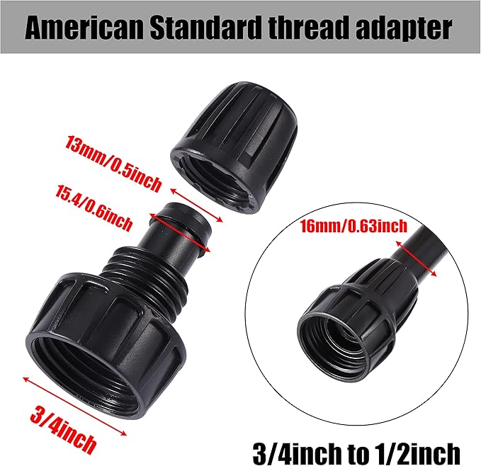 16 Pcs 1/2 inch Tubing Irrigation Fittings Kit, For (1/2" ID x0.6-0.63" OD) 16mm Drip Tubing Barbed Locked Nuts Connectors 2 Ends,2 Elbows,2 Switch Valves,2 US Standard Adapters,4 Tees 4 Couplings